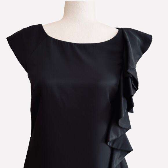 A.B.S. Allen Schwartz Dress Black Side Ruffle Side Zip Sleeveless LBD Size 2 NEW - Picture 3 of 12